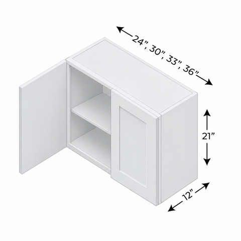 White Shaker - 24"W x 21”H Wall Cabinets Double Door